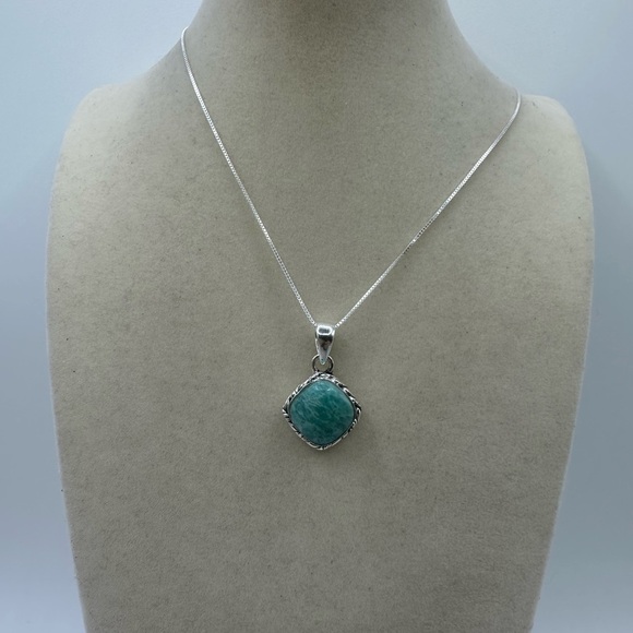 Silver Amazonite Pendant on Silver Chain - Picture 7 of 8